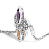 .925 Sterling Silver Marquise Purple Amethyst, Orange Citrine, and Diamond Accent Lariat 4â€-10â€ Fleur De Lis Adjustable Bolo Bracelet (I-J Color, I1-I2 Clarity)