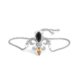.925 Sterling Silver Marquise Black Onyx, Orange Citrine, and Diamond Accent Lariat 4â€-10â€ Fleur De Lis Adjustable Bolo Bracelet (I-J Color, I1-I2 Clarity) - 7"