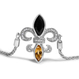 .925 Sterling Silver Marquise Black Onyx, Orange Citrine, and Diamond Accent Lariat 4â€-10â€ Fleur De Lis Adjustable Bolo Bracelet (I-J Color, I1-I2 Clarity) - 7"