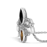 .925 Sterling Silver Marquise Black Onyx, Orange Citrine, and Diamond Accent Lariat 4â€-10â€ Fleur De Lis Adjustable Bolo Bracelet (I-J Color, I1-I2 Clarity) - 7"