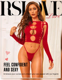 RSLOVE Women Sexy Lingerie Sets Bodysuit Cutout Top Long Sleeve Teddy Exotic Bodystocking Mesh Black