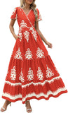 PRETTYGARDEN Womens 2025 Summer Casual V Neck Boho Maxi Dress Flowy Aline Bell Sleeve Tiered Floral Dresses with Pocket