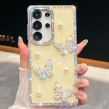 Glitter Powder Pearl Butterfly Style Phone Case With Rhinestones