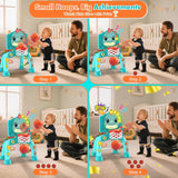 Dinosaur Kids Sports Play Toy: 4-in-1 Multifunction Indoor Outdoor Activity – Basketball Toss, Ring Throw, Ball Play & Music Lights to Improve Motor Skills, Birthday Gift for Boys Girls Age 1-3