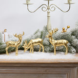 3pcs Resin Reindeer Figurines for Christmas Decor Gold Tabletop Reindeer Statues Small Decorative Deer Figurines for Indoor Christmas Tabletop Mantle Decorations