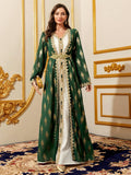 Middle Eastern Modest Maxi Dress - Muslim Moroccan Kaftan Abaya for Women Gold Embroidered Eid Dress Islamic Traditional Wear