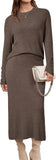 Arach&Cloz Women's Wool Blend Sweater 2 Piece Sets Winter Business Long Sleeve Top Midi Skirts Outfits 2025