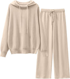 ANRABESS Women 2 Piece Outfits Sweater Sets Loose Long Sleeve Hoodies Knit Pullover Wide Leg Pants 2025 Fall Lounge Sweatsuit