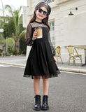 Arshiner Girls Dresses Contrast Mesh Puff Long Sleeve Mock Neck Formal Party A Line Short Tulle Dress
