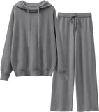 ANRABESS Women 2 Piece Outfits Sweater Sets Loose Long Sleeve Hoodies Knit Pullover Wide Leg Pants 2025 Fall Lounge Sweatsuit