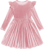 Arshiner Toddler Velvet Dress Little Girls Fall Winter Long Sleeve Ruffle Holiday Birthday Party Dresses with Pockets