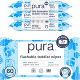 Pura Natural Sensitive Baby Wipes, 99% Water, Unscented & Hypoallergenic, Suitable for Sensitive & Eczema-prone Skin, Hypoallergenic, EWG Verified, 10 Pack of 60 Wet Wipes (600 Diaper Wipes) Bulk Buy
