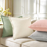 decorUhome Christmas Corduroy Cream White Throw Pillow Covers 18x18 Set of 2 Decorative Soft Boho Farmhouse Euro Couch Pillow Covers for Living Room Bed Sofa Broadside Striped Pillow Cases