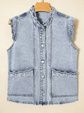 Fan-shaped Trim Patch Pocket Button Front Denim Vest