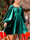 Girls Christmas Dress Fall Velvet Tie Back Long Sleeve Elegant Party Gifts for Outfits Kids Teen Winter Dresses