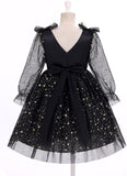 IMEKIS Toddler Kids Girls Tulle Dress Floral Embroidery Sparkly Wedding Party Long Sleeve Fall Photo Shoot Outfit 2-8T