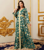 Embroidery Abayas for Women Muslim Moroccan Floral Maxi Kaftan Dress Arabic Islamic Dubai Robe Ramadan Prayer Clothes
