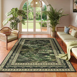 Rugcomf 4x6 Rug for Bedroom Impressionist-Style Vintage Washable Rugs Non Slip Low Pile Small Carpet for Bedside Kids Room Office Dining Room, Green