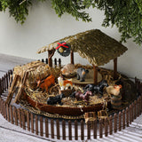 Thyle 20 Pcs Christmas Nativity Scene Manger Shed Kits Miniature Stable for Christmas Nativity Table Top Decor Including Thatched Roof, Fence, Farm Animals, Hay Bales & Tools Firewood Pile Cow