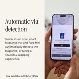 Pura Mini Smart Fragrance Diffuser for Small Spaces Adjustable Smart Home Device with LED Light & Automatic Vial Detection - Includes 1 Scent Refill; White Tea no.1