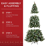 Best Choice Products Christmas Tree Pre-Lit, Pre-Decorated Artificial 6ft Frosted Pine Holiday Decoration w/Frosted Tips, Pine Cones, Berries