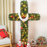 6 Ft Christmas Cross Tree with 100 Lights and a White Silk Scarf Christmas Christian Decorations Indoor Jesus Christ Catholic Cross Decor He is Risen for Home Decor