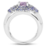2.43 Carat Genuine Amethyst and Tanzanite .925 Sterling Silver Ring