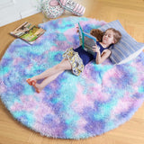 Amdrebio Light Pink Round Rug 4Ft for Girls Bedroom, Fluffy Circle Area Rugs for Kids Room Decor Aesthetic, Cute Shag Fuzzy Carpet for Nursery, Preppy Dorm, Classroom, Playroom, Teen, Baby, Washable