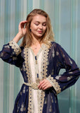 HUSN Embroidered Two-Piece Abaya Set Long Cardigan with Gold Embroidery with Plus Size Inner Slip Kaftan for Eid