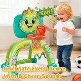 Toddler Basketball Hoop & Soccer Goal, Dinosaur Sports Play Toy Activity Center, Interactive Musical Sports Toys with Light, Christmas Birthday Gift for Boys Girls Age 1-3