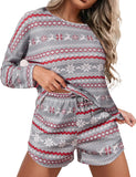 Ekouaer Womens Waffle Knit Pajama Sets Long Sleeve Top and Shorts Matching Lounge Set Loungewear Sweatsuit with Pockets