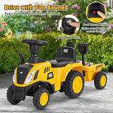 HONEY JOY Kids Ride on Tractor, Licensed Caterpillar Ride On Push Car for Toddlers, Detachable Trailer, Shovel & Rake, Horn, Engine Sound, LED Lights, No Power Ride On Toy for Boys Girls (Yellow)