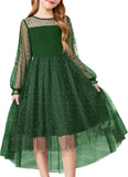 Arshiner Girls Dresses Contrast Mesh Long Sleeve Twirly High Low Birthday Party Formal Dress