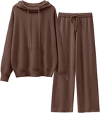 ANRABESS Women 2 Piece Outfits Sweater Sets Loose Long Sleeve Hoodies Knit Pullover Wide Leg Pants 2025 Fall Lounge Sweatsuit