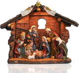 Bshine Nativity Scene Set Christmas Decor, Wooden Stable with LED Lights 12.4x9.05 Holy Family with Manger Baby Jesus Figurine, Nativity Scene Indoor Decor Home Desktop Collectible Ornaments