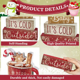 4 Pcs Christmas Table Decor Wooden Hot Cocoa Decoration Christmas Centerpiece Winter Tiered Tray Decor Decorative Red Hot Cocoa Block Signs Gift Farmhouse Xmas Decoration for Home Kitchen