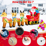 12 Foot Long Christmas Inflatables Santa Claus & Reindeer Sleigh Outdoor Decorations, Built-in LEDs Giant Funny Sled Merry Xmas Blow Up Yard Decoration Winter Inflatable Vacation Lawn Outside Blowups