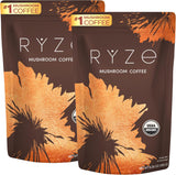 RYZE SUPERFOODS Mushroom Coffee USDA Organic with 6 Adaptogenic Mushrooms and MCT Oil, USA Grown Instant Coffee for Better Energy, Focus, Digestion, Immunity with Lions Mane & Turkey Tail, 30 servings