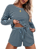 Ekouaer Womens Waffle Knit Pajama Sets Long Sleeve Top and Shorts Matching Lounge Set Loungewear Sweatsuit with Pockets