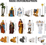 Fovths 17 Pieces Lighted Nativity Christmas Nativity Stable Manger Religious Nativity Stable Manger Figurine Resin Decor for Deluxe Edition Led Nativity Tabletop Holiday Centerpieces Decor, 7 Inch