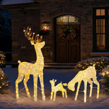 Yescom 3-Piece Large Pre-Lit LED Reindeer Christmas Decor, 110V Plug-in Light Up Deer Family Set Outdoor Decorations for Yard Holiday, 3D Golden Outside Patio Deck Lawn Ornaments with Stack 2025 Xmas