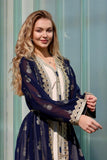HUSN Embroidered Two-Piece Abaya Set Long Cardigan with Gold Embroidery with Plus Size Inner Slip Kaftan for Eid
