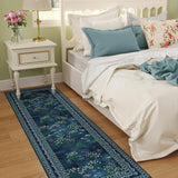 Rugcomf 2x6 Runner Rug Impressionist-Style Vintage Kitchen Rugs Non Slip Washable Soft Carpet Runner for Kitchen Laundry Bedroom Bathroom, Blue