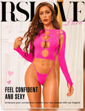 RSLOVE Women Sexy Lingerie Sets Bodysuit Cutout Top Long Sleeve Teddy Exotic Bodystocking Mesh Black