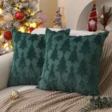 DFXSZ Christmas Tree Pillow Covers 18x18 inch Set of 2 Christmas Decoration Beige Soft Plush Faux Fur Jacquard Throw Pillows for Bedroom Sofa Holiday Festivals Winter Home Decor PTK006C18