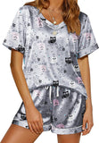 Ekouaer Silk Pajama for Women Short Sleeve Satin Pj Set Two Piece Soft Sleepwear Loungewear S-XXL