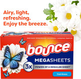 Bounce Mega Dryer Sheets, Fresh Breeze, 130 Count, Mega Fabric Softener Sheets with Static Control, Wrinkle Reduction, Extra Softness, Lasting Scent, Repels Lint