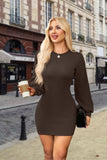 OFEEFAN Sweater Dresses for Women 2025 Fall Winter Puff Long Sleeve Crewneck Bodycon Fleece Ribbed Pullover Fashion Clothing