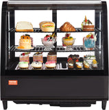 VEVOR 3.5 Cu.Ft Countertop Pastry Case ETL NSF DOE Certified Commercial Display Refrigerator with LED Lighting, Turbo, Frost-Free Air-Cooling, Rear Sliding Door, Curved, Black