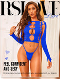 RSLOVE Women Sexy Lingerie Sets Bodysuit Cutout Top Long Sleeve Teddy Exotic Bodystocking Mesh Black